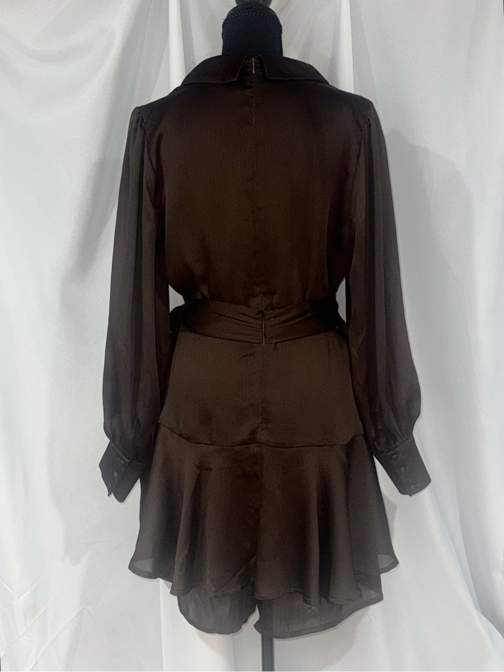 bebe Brown Wrap Ruffle Long-Sleeve Romper Dress - Picture 3 of 12